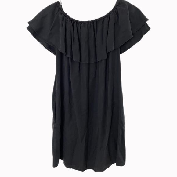 Zara Premium Denim Black Off Shoulder Tent Dress Sz XS - Picture 2 of 9